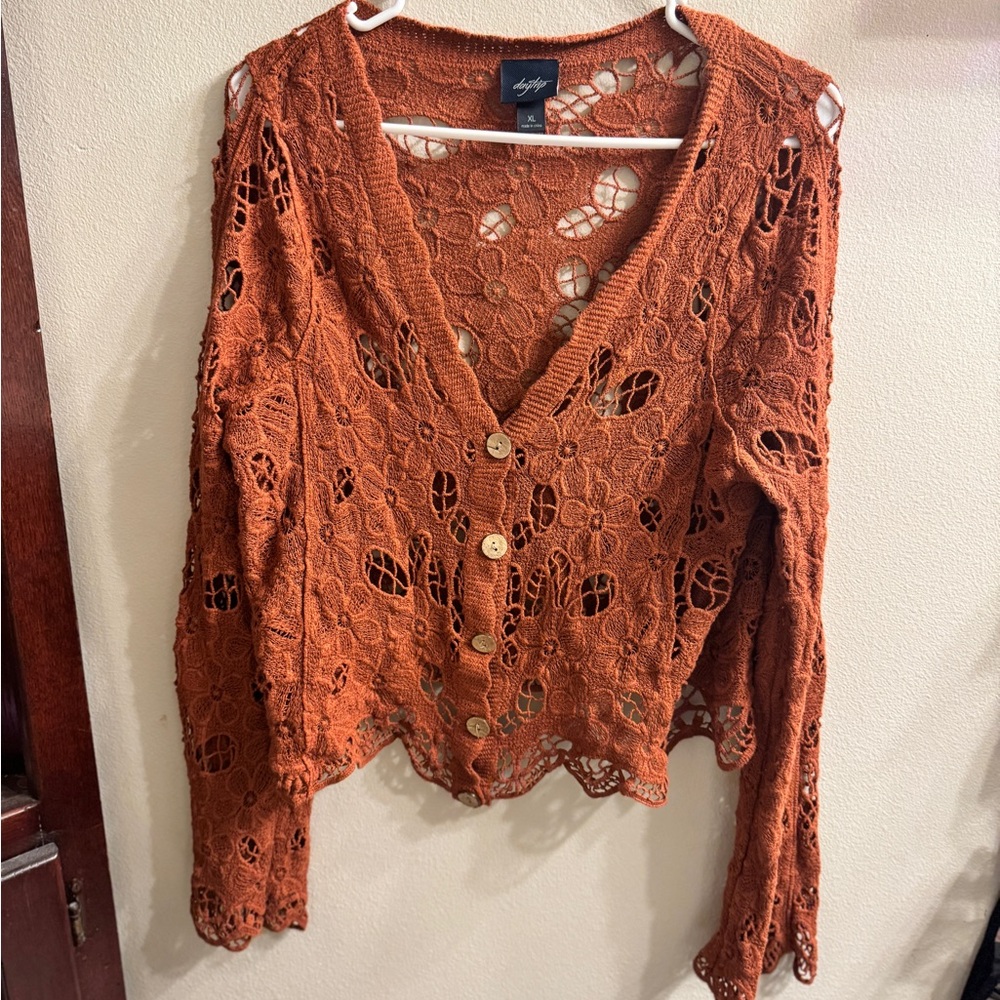 Daytrip Orange Cropped Buttoned Blouse with Notched Collar